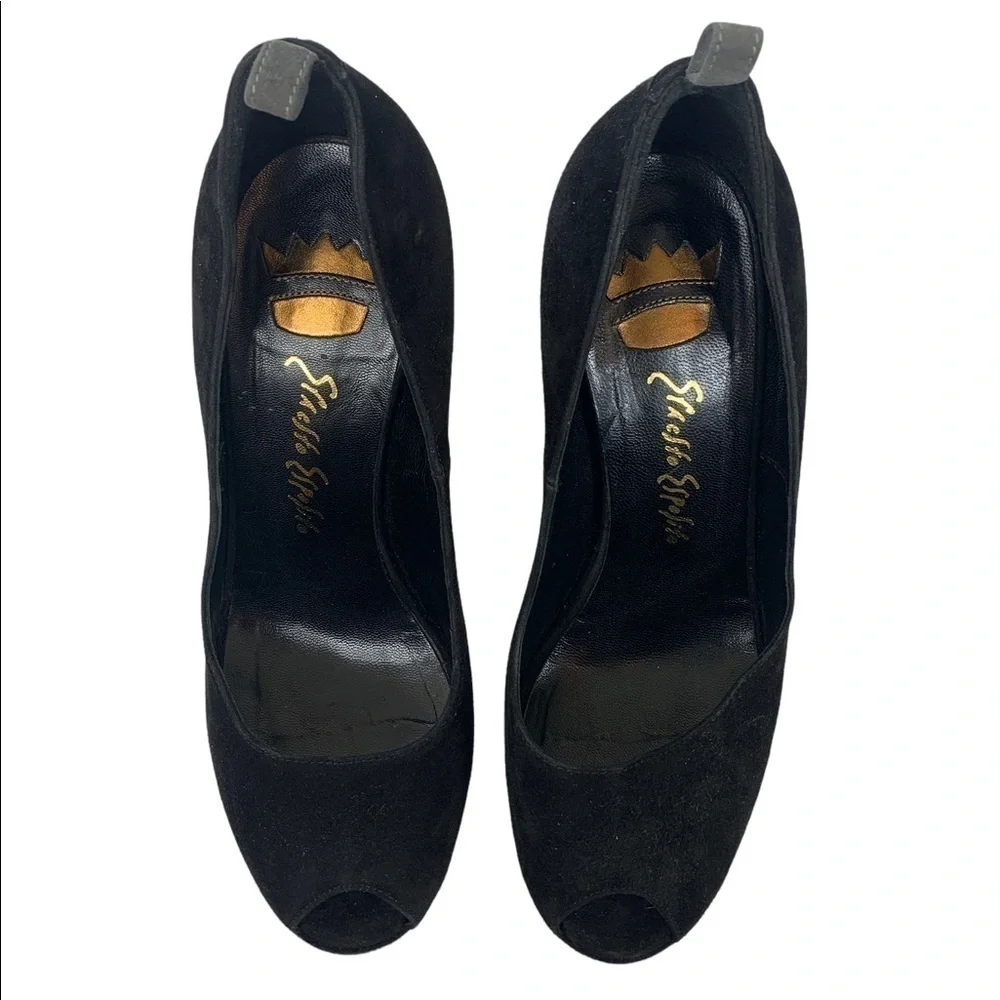 Ernesto Esposito black suede peep toe platform heels 37.5